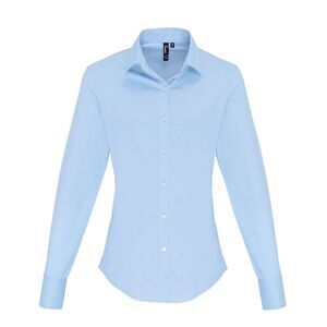 Premier Womens/Ladies Stretch Fit Poplin Long Sleeve Blouse / Pale Blue